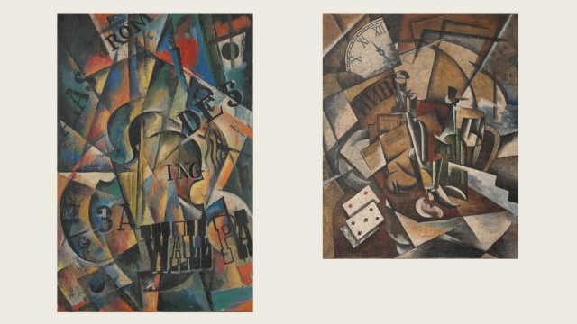 Museum Ludwig in Köln: Links Ljubow Popowas "Stillleben" (1914), rechts, ein "Stillleben mit Glas und Flaschen", jetzt nicht mehr der Malerin zugeschrieben.