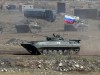 ALAGYAZ, ARMENIA - SEPTEMBER 24, 2020: A Russian tank takes part in the Kavkaz-2020 Caucasus 2020 military exercise at