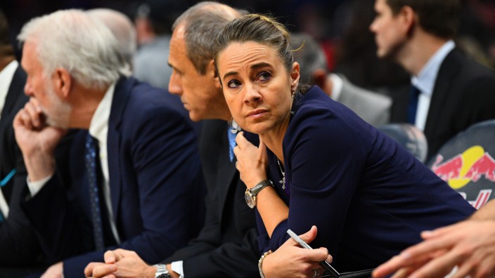 LOS ANGELES CA DECEMBER 29 San Antonio Spurs assistant coach Becky Hammon looks on during a NBA; Becky Hammon