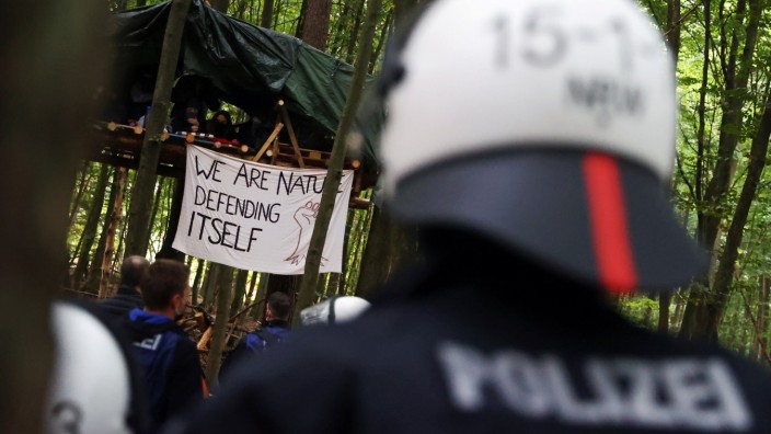 Protest against the expansion of the A49 motorway in a forest near Stadtallendorf
