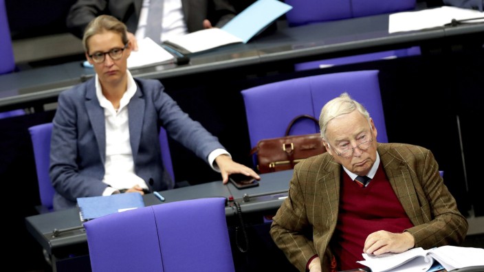 Alice Weidel, left, and Alexander Gauland, right,