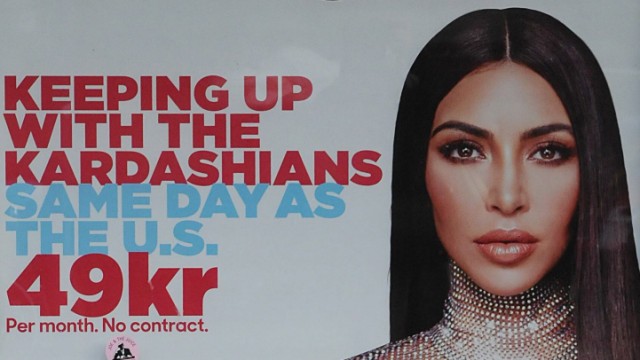 Copenhagen Denmark 21 February 2018_Billboard at public bus stops with Kardashian keeping up with
