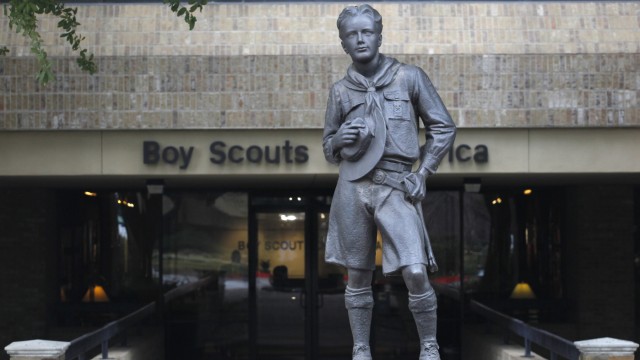 Boy Scout statue is seen in this file photo taken at the Boy Scouts of America headquarters in Irving