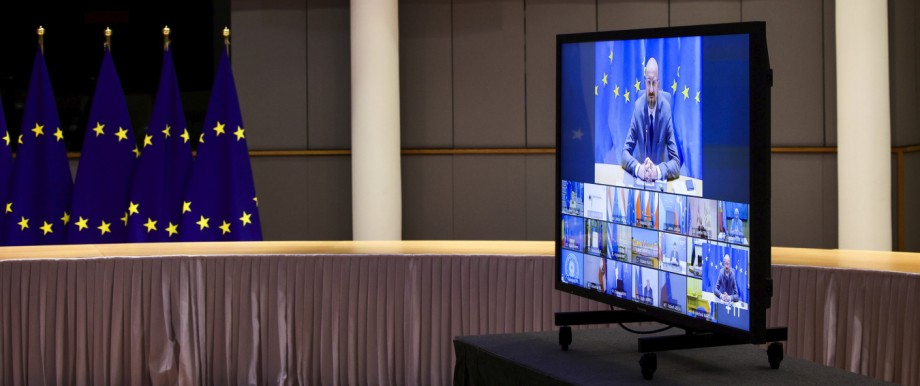 EU-Ratspräsident Charles Michel bei einer Videokonferenz