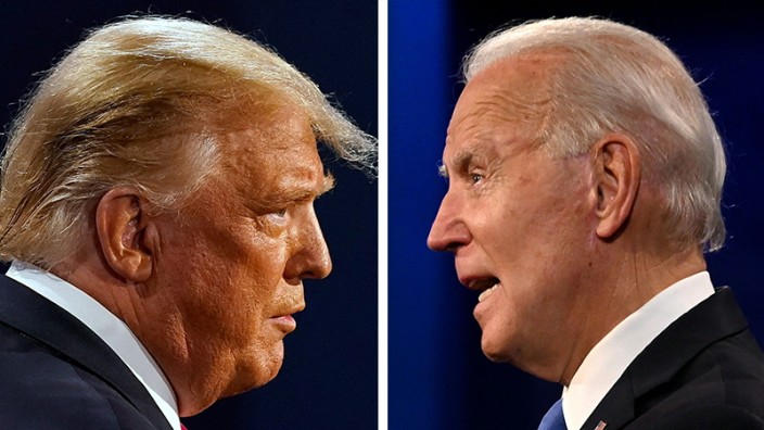 Psychologie: Politisch kommt es auf den Inhalt zuweilen weniger an als darauf, wer etwas gesagt hat: Donald Trump bei der finalen Debatte mit dem späteren Wahlsieger Joe Biden.