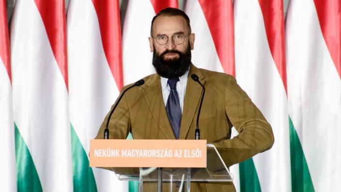 József Szßjer hungarian EU delegate is speaking on the campaigne opening ceremony of Fidesz in Budap