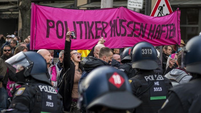 Querdenken Initiative Protests In Frankfurt Against Coronavirus Lockdown Measures