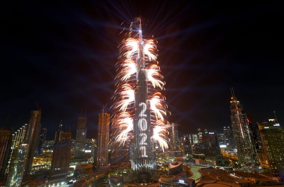 Dubai welcomes the new year with fireworks at the iconic Burj Khalifa