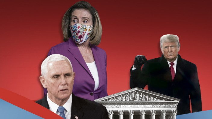 Amtsenthebungsforderung: Protagonisten des Machtkampfs in Washington (von links): Vizepräsident Mike Pence, die Demokratin Nancy Pelosi und Donald Trump