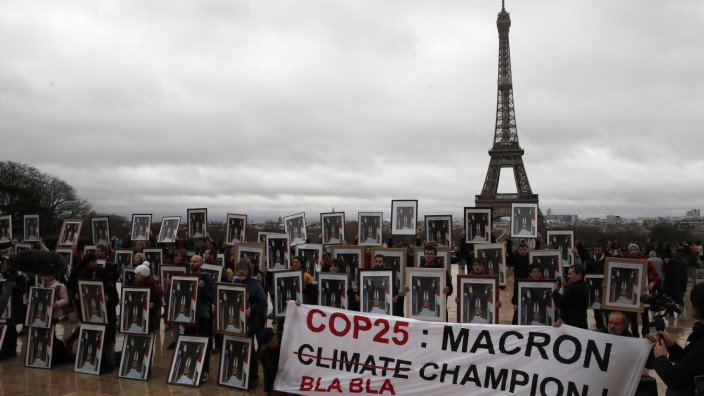 Klimapolitik: 2019 demonstrieren Klimaschützer in Paris gegen die Politik von Präsident Emmanuel Macron.