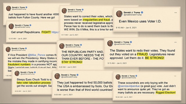 Impeachment-Verfahren: Auf dem von den Demokraten gezeigten Video sind auch zahlreiche Tweets des damaligen US-Präsidenten Donald Trump zu sehen.
