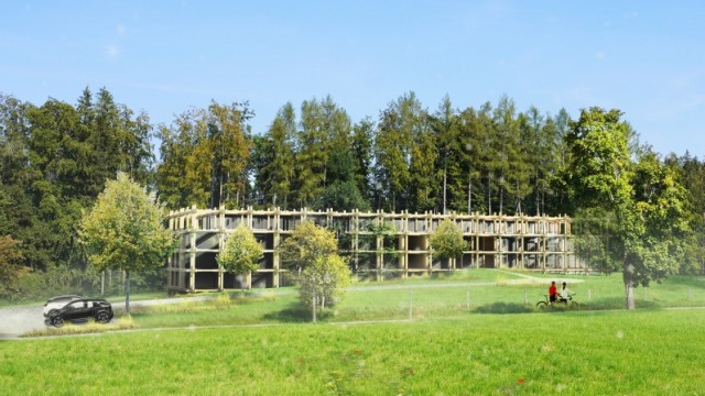 Übernachten in Bad Tölz: Als luftige Holzkonstruktion ist das neue Naturhotel "Bergeblick" auf der Wackersberger Höhe geplant. Im Frühjahr 2023 soll es eröffnet werden.