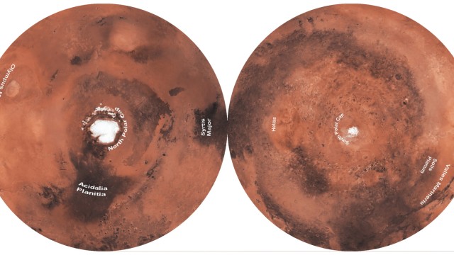 Kartografie: Doppelseitige Karte des Mars.