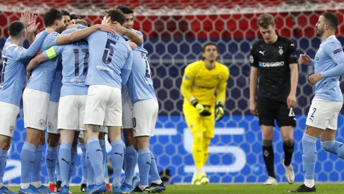 Champions League: Manchester City freut sich nach dem 1:0 durch Kevin De Bruyne.
