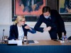 DEN HAAG - (VLNR) Sigrid Kaag (D66) en Mark Rutte (VVD) tijdens een bijeenkomst met Tweede Kamervoorzitter Khadija Arib.