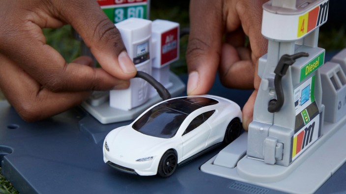 Matchbox's Tesla Roadster die-cast toy made from recyclable materials