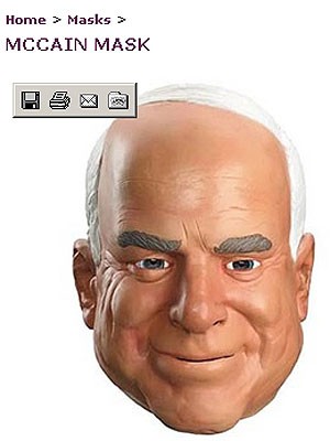 McCain Maske Halloween Kostüm http://www.rickyshalloween.com