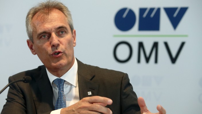 Chief Executive of Austrian oil and gas group OMV, Seele, addresses a news conference in Vienna