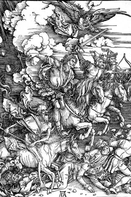 Kunst: Dürer illustrierte die Offenbarung des Johannes. Hier sein Holzschnitt mit den vier apokalyptischen Reitern von 1497/98.