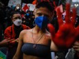 SAO PAULO (BRAZIL), 05/13/2021.- Demonstrators participate in a rally called by the Black Coalition against the governm