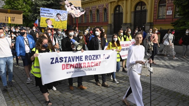 Demonstration staged by Million Moments for Democracy NGO entitled March for Just government leading to Czech Justice M