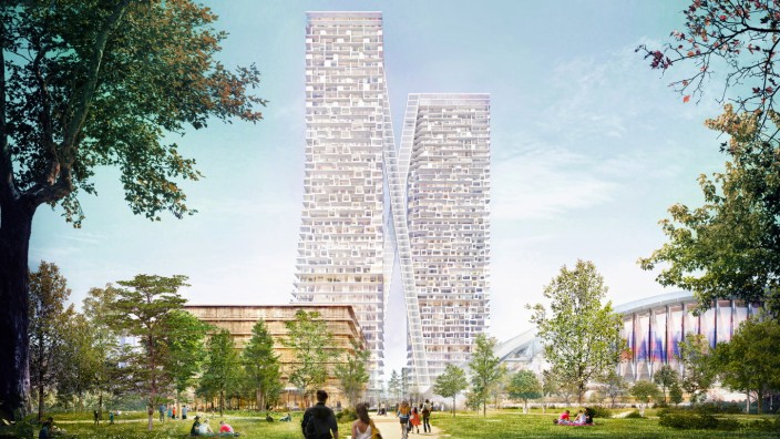 Münchens Zukunft: Die beiden Türme an der Paketposthalle in Neuhausen plant ein Investor mit einer Höhe von 155 Metern.