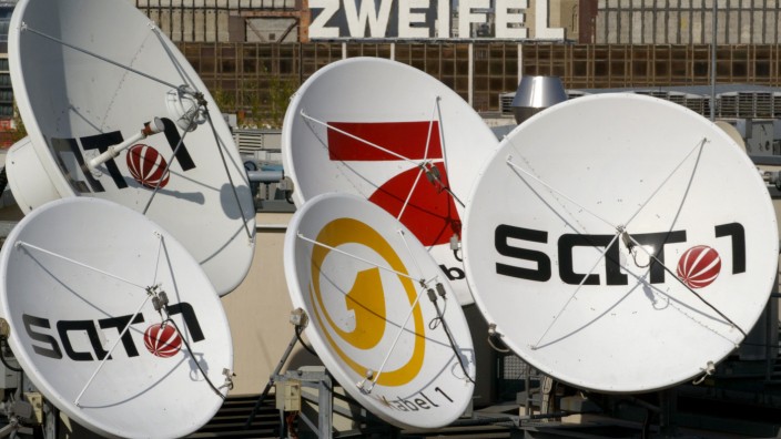 File picture shows satellite dishes of the German television stations Kabel 1 SAT 1 and Pro Sieben on the roof of the company's office in Berlin
