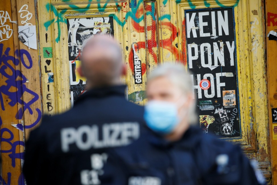 Police secures the area near Rigaer street in Berlin