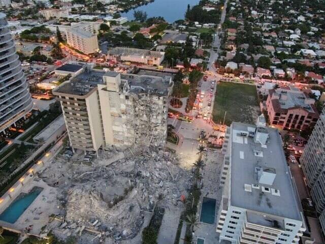 (210625) -- MIAMI-DADE, June 25, 2021 -- Photo released by the shows a partially collapsed residential building in Miami