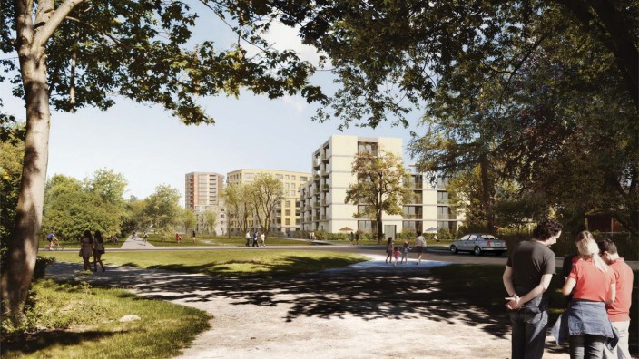 Immobilien in München: Derzeit ist der "Truderinger Acker" noch eine große rechteckige Brachfläche. In den nächsten Jahren soll dort ein neues Wohnquartier entstehen. Der städtebauliche Entwurf stammt von 03 Arch. und Realgrün Landschaftsarchitekten.