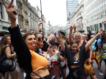 Demonstrators gather calling for nightclubs to reopen amid COVID-19 pandemic, in London