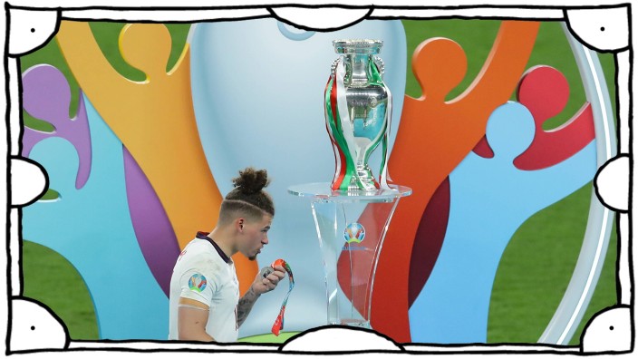 London, England, 11th July 2021. Kalvin Phillips of England removes his loosers medal during the UEFA EURO, EM, Europam