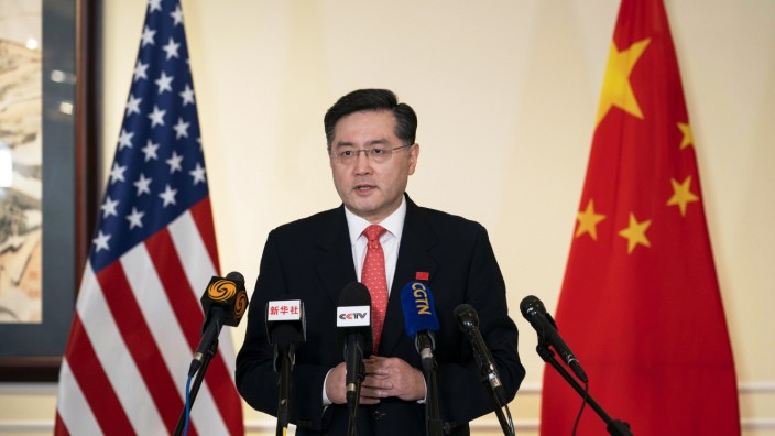 (210729) -- WASHINGTON, July 29, 2021 -- China s new Ambassador to the United States Qin Gang makes remarks to Chinese a