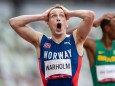 210803 Karsten Warholm of Norway celebrates after running on a new world record in men s 400 meter hurdle final during