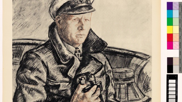 Ausstellung in Bernried: Lothar-Günther Buchheims Zeichnung von Kapitänleutnant Heinrich Lehmann-Willenbrock, dem "Alten", aus dem Jahr 1941.