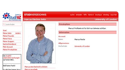 StudiVZ: Nur teilweise sichtbar: das StudiVZ-Profil von CEO Marcus Riecke.