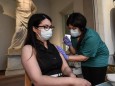 Vaccines At The Salinas Museum In Palermo A health worker inoculates at a person a dose of Covid-19 vaccine in Palermo,