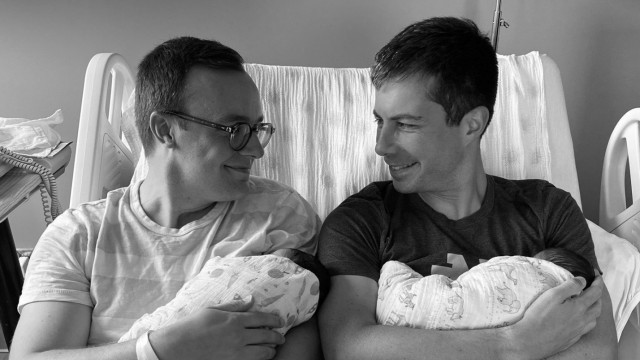 U.S. Transportation Secretary Pete Buttigieg and his husband Chasten introduce their two babies
