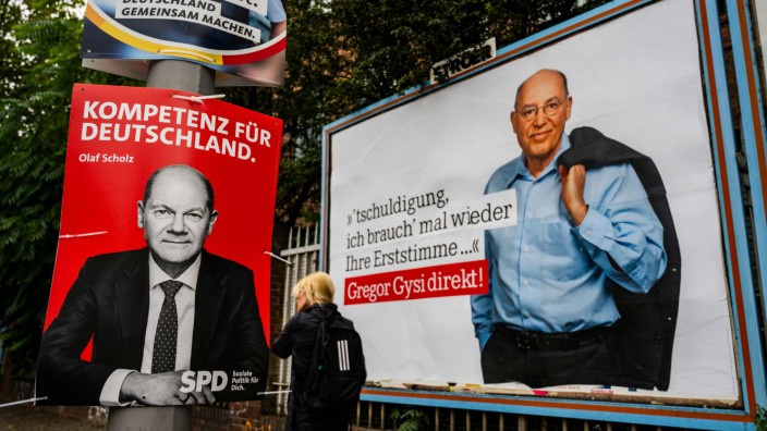 Bundestagswahl 2021: Wahlplakate von SPD und Die Linke