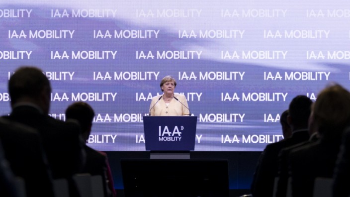 Angela Merkel Attends 2021 IAA Auto Show