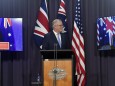 Australiens Premier Scott Morrison begrüßt seine US-amerikanischen und britischen Partner im neuen Sicherheitspakt "Aukus".