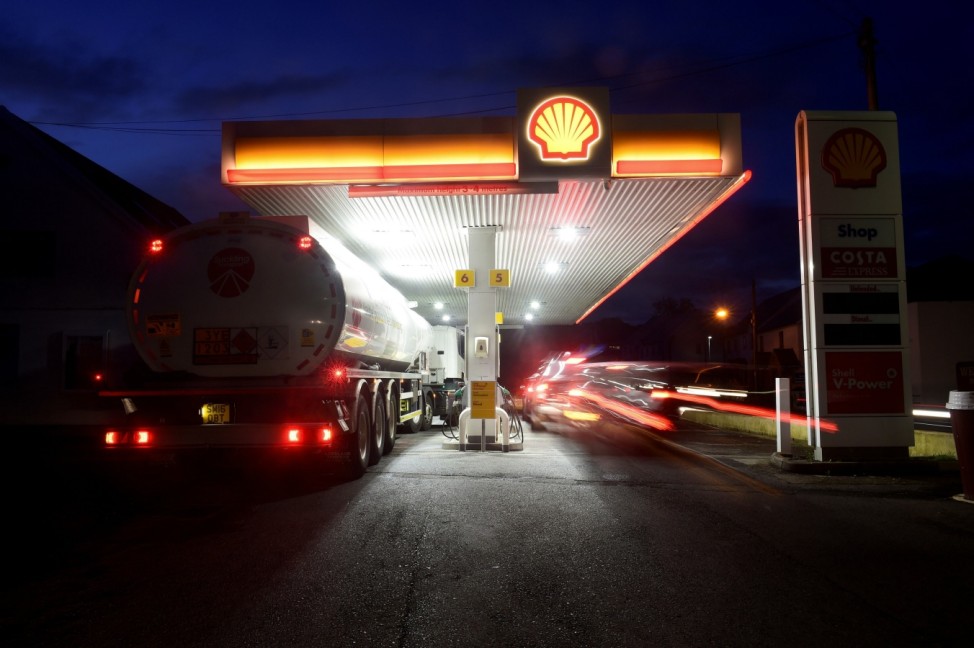 A fuel tanker is seen at a petrol and diesel filling station, Begelly, Pembrokeshire, Wales