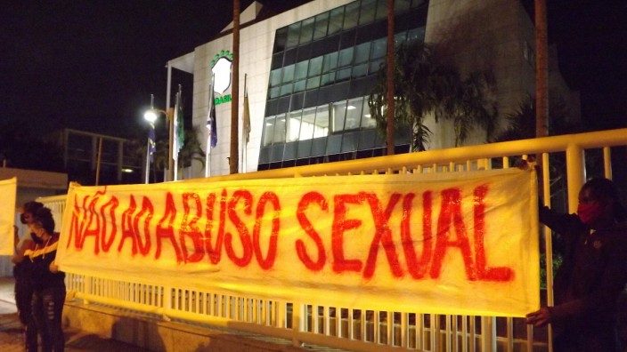 June 7, 2021, Rio de Janeiro, Brazil: Protest in front of headquarters of CBF (Brazilian Soccer Confederation) in Barra; Rogerio Caboclo