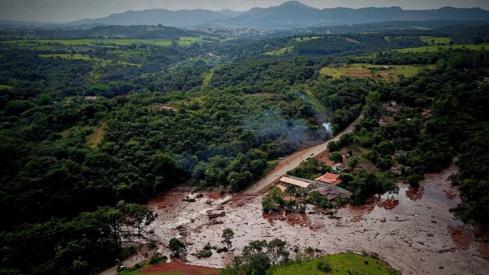 A view the disaster caused by the breakage of a dam containing mineral waste from Vale the world s