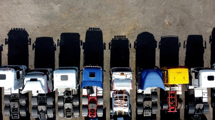 Lorries are parked up in a yard in Stoke-on-Trent