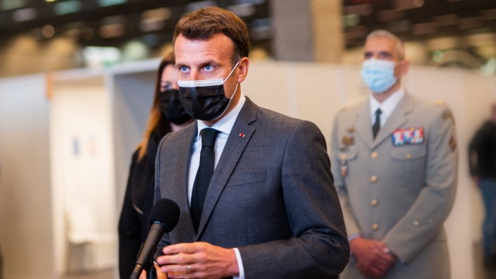 President Macron Visit To Porte De Versailles Vaccination Center Paris
