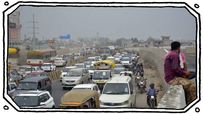 GHAZIABAD, INDIA AUGUST 19: Traffic jam on Delhi-Meerut expressway, on August 19, 2021 in Ghaziabad, India. (Photo by Sa