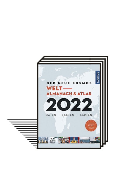 Nachschlagewerk: Renate Ell, Philip Engler, Henning Aubel (Hg.): Der neue Kosmos Welt-Almanach & Atlas 2022. Daten, Fakten, Karten. Kosmos-Verlag, Stuttgart 2021. 720 Seiten, 25 Euro. E-Book: 19,99 Euro.
