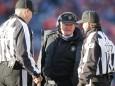 DENVER, CO - DECEMBER 29: Oakland Raiders Head Coach Jon Gruden was not happy with the outcome of a touchdown review dur