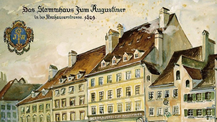 Bier in München: Die Zeichnung zeigt das Augustiner-Bräu-Stammhaus von 1829.